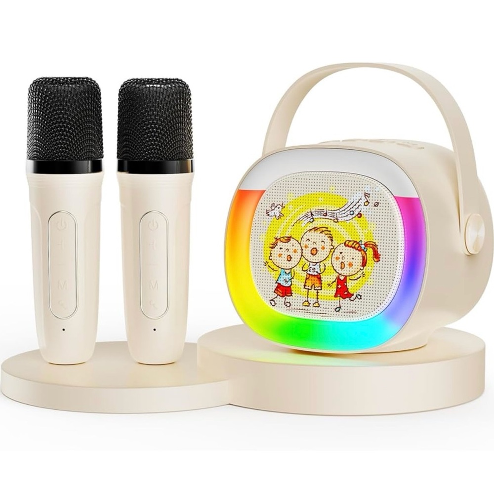 Kids Mini Karaoke Machine – Bluetooth + 2 Wireless Mics + LED Lights🧸
